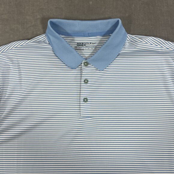 Nike Dri-Fit Golf‎ Men’s XXL Blue White Striped Standard Fit Golf Polo Shirt - Picture 2 of 6